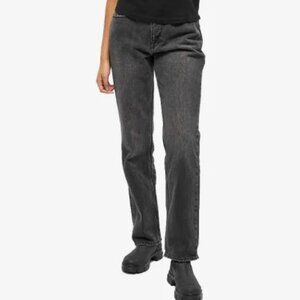 Good American Icon distressed faded straight leg high waist jeans black new 15